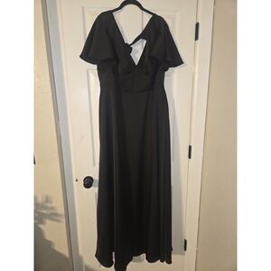 chinese dress ladies A-Line Halter Floor Length Chiffon Black Bridesmaid Dress with Pleats US0 / As Picture